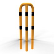 Anti-nudge hoop 90 | equal-sided | steel tube  76 mm | yellow / black | total width: 350 mm | height above ground: 1150 mm | for casting in concrete